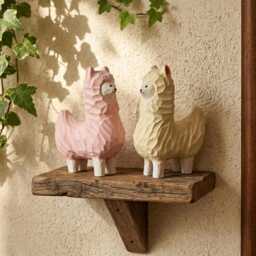 Whimsical Wooden Alpaca Couple Hand Carved Llama Figurines Pastel Nursery Decor Unique Animal Lover Gift Desk Pet Wood Anniversary Present - thumbnail 4