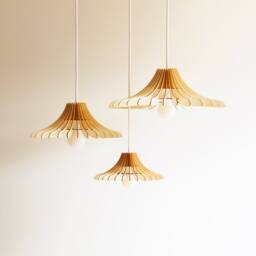 "Scandinavian-style Wooden & Cardboard Pendant Lamp With Minimalist, Eco-Friendly, Cocoon-Like Design, Made From Recycled Materials, Kido ""Bellis" - thumbnail 2