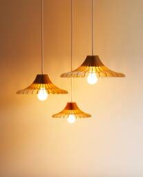 "Scandinavian-style Wooden & Cardboard Pendant Lamp With Minimalist, Eco-Friendly, Cocoon-Like Design, Made From Recycled Materials, Kido ""Bellis" - thumbnail 1