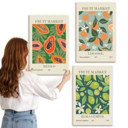 3 Piece Canvas Set - Fruit Patterns Vintage Posters, Green Wall Art, Plants & Flowers Hanging - thumbnail 3