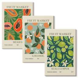 3 Piece Canvas Set - Fruit Patterns Vintage Posters, Green Wall Art, Plants & Flowers Hanging - thumbnail 2