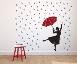 Dancing in The Rain Ballerina With Umbrella -Wall Decal Custom Vinyl Art Stickers - thumbnail 1