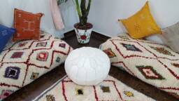Stuffed Moroccan Leather Pouf, Pouf Ottoman, Handmade Floor Poof, Footstool, Ottoman Table, & Stools - thumbnail 1