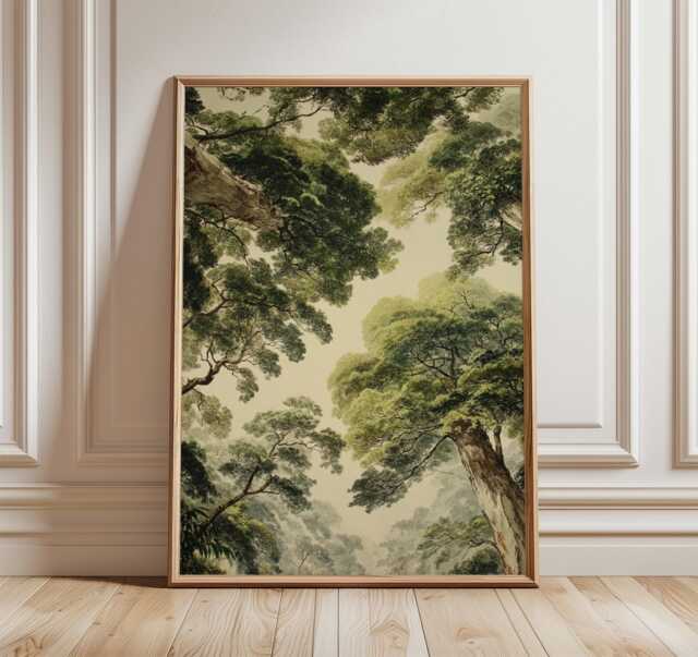 Forest Canopy Poster - Green Tree Ceiling Wall Art Vintage Woodland Nature Illustration - image 1