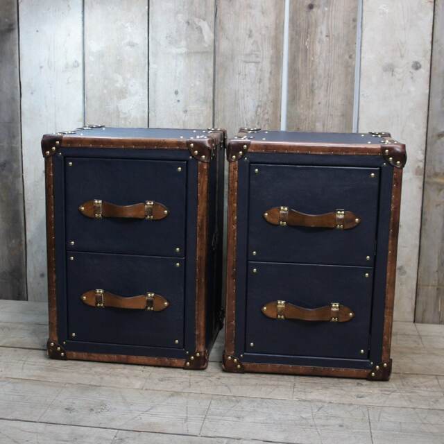 Handmade Leather Nightstands Pebble Blue & Tan Bridle Leather, English Style - image 1