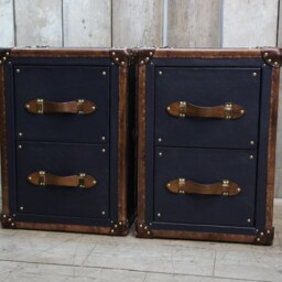 Handmade Leather Nightstands Pebble Blue & Tan Bridle Leather, English Style - thumbnail 2