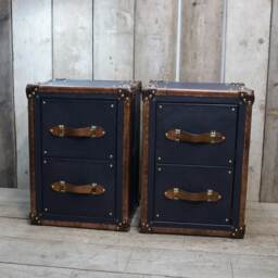 Handmade Leather Nightstands Pebble Blue & Tan Bridle Leather, English Style - thumbnail 1