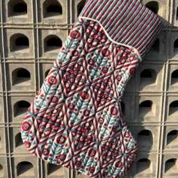Handmade Quilted Christmas Stocking Red & Blue Floral Block Print - thumbnail 4