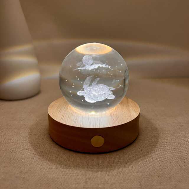 Custom Sea Turtle Night Light, 3D Glass Lamp, Double With Moon, Cute Baby Bedside Personalized Birthday Gift, Room Decor - image 1