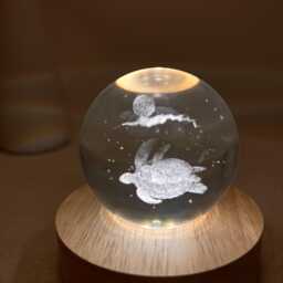 Custom Sea Turtle Night Light, 3D Glass Lamp, Double With Moon, Cute Baby Bedside Personalized Birthday Gift, Room Decor - thumbnail 2
