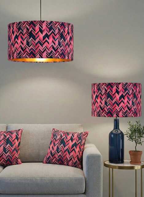 Handmade By Order Luxury Pink Black Zigzag Geometric Chevron Pattern Drum Lamp Shade Pendant Light All Shapes & Sizes Available - image 1