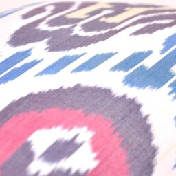 Blue & Red Ikat Pillow Cover, Cotton Lumbar Cushion - 15x23 Inch - thumbnail 3