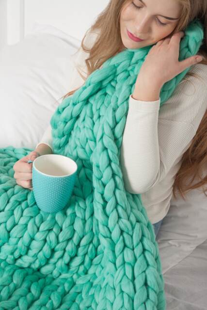 Chunky Knit Blanket, Throw, Blanket, Gift For Her, Giant Afghan, Wool Lap Knitting, Home Mint - image 1