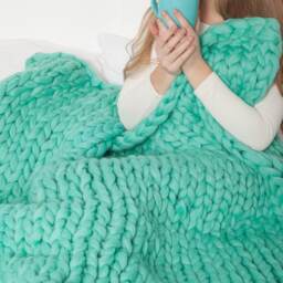 Chunky Knit Blanket, Throw, Blanket, Gift For Her, Giant Afghan, Wool Lap Knitting, Home Mint - thumbnail 2