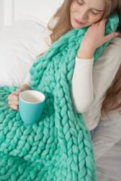 Chunky Knit Blanket, Throw, Blanket, Gift For Her, Giant Afghan, Wool Lap Knitting, Home Mint - thumbnail 1