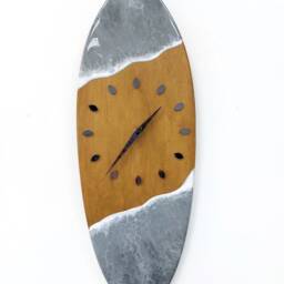 Surfboard Clock With Ocean Waves Beachy Room Decor Wall Art Gray Sea Resin Gift - thumbnail 3