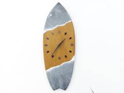 Surfboard Clock With Ocean Waves Beachy Room Decor Wall Art Gray Sea Resin Gift - thumbnail 1