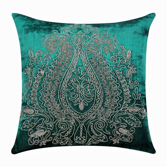 "Handmade Peacock Green Euro Pillow Cover 24""x24""/26""x26" - image 1