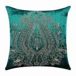 "Handmade Peacock Green Euro Pillow Cover 24""x24""/26""x26" - thumbnail 1