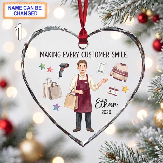 Making Every Customer Smile Retail Christmas Glass Ornament, Custom Shopkeeper Keepsake With Shopping Bags, Clothes & Gift Boxes - image 1
