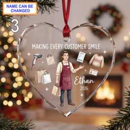 Making Every Customer Smile Retail Christmas Glass Ornament, Custom Shopkeeper Keepsake With Shopping Bags, Clothes & Gift Boxes - thumbnail 3