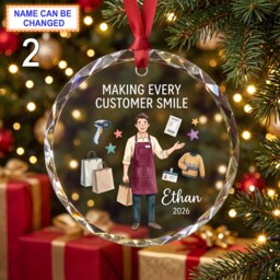 Making Every Customer Smile Retail Christmas Glass Ornament, Custom Shopkeeper Keepsake With Shopping Bags, Clothes & Gift Boxes - thumbnail 2