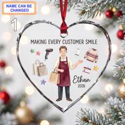 Making Every Customer Smile Retail Christmas Glass Ornament, Custom Shopkeeper Keepsake With Shopping Bags, Clothes & Gift Boxes - thumbnail 1