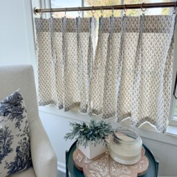This Fresh Block Print On Brown & White Back Ground . Perfect Neutral For Fall Winter Pleated Cafe Curtain - thumbnail 2