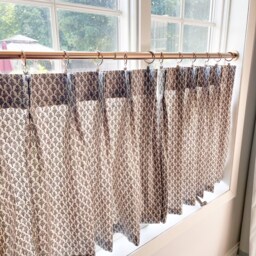 This Fresh Block Print On Brown & White Back Ground . Perfect Neutral For Fall Winter Pleated Cafe Curtain - thumbnail 3