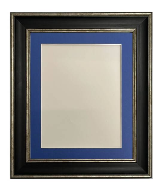 Scandi Black & Distressed Silver Picture Frame With Oxford Blue Mount - image 1