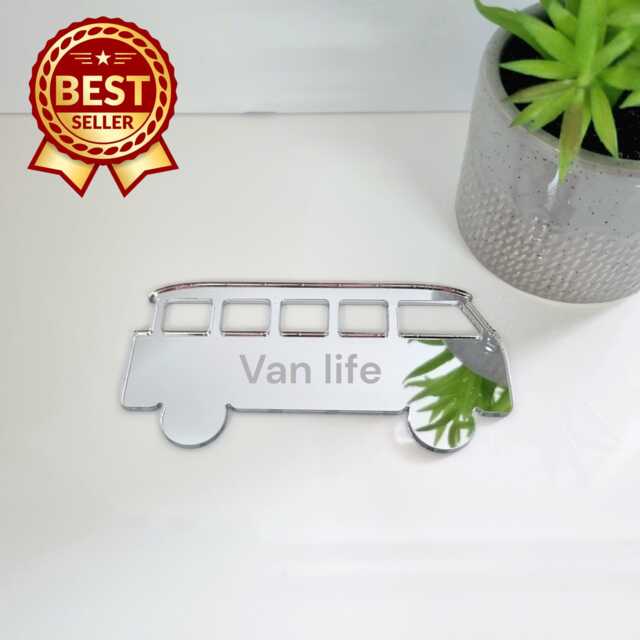 Camper Van Acrylic Mirror Wall Art - Many Size/Colour Options, Plain Or Personalised Engraving - image 1