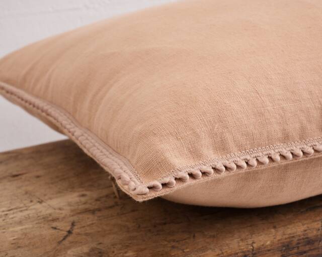 Linen Pillow Cover. Washed Linen Pillowcase With Pom-Poms. Stylishe Custom Size Pillow For Living Room - image 1