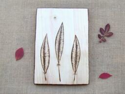 Wooden Picture, Woodland Decor, Reclaimed Wood, Feathers Woodburned Ecologic Picture - thumbnail 1