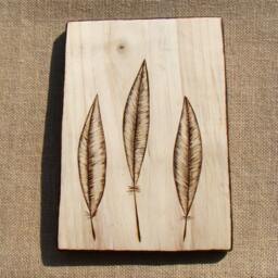 Wooden Picture, Woodland Decor, Reclaimed Wood, Feathers Woodburned Ecologic Picture - thumbnail 2