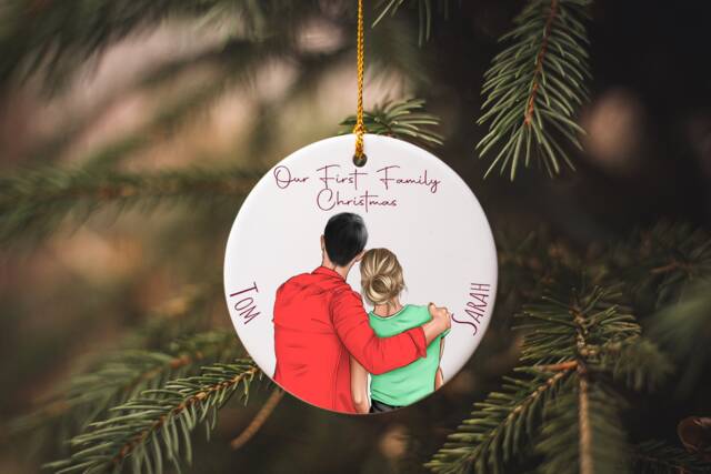 Personalized First Christmas Ornament Couple Photo Bauble - image 1