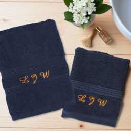Personalised Navy Hand Towel & Face Flannel Embroidered Cotton Gift Set - thumbnail 1