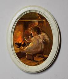 Christmas Angel Picture, Ivory Oval Wood Frame, Handmade Holiday Decor - thumbnail 1