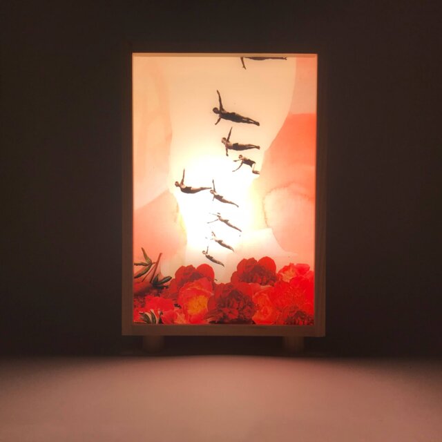 Wooden Lamp With Original Collage Artwork, Lovely Light Box, Desk Led Lamp, Bedside Table Wood Lightbox, Gift For Her, #jumping - image 1