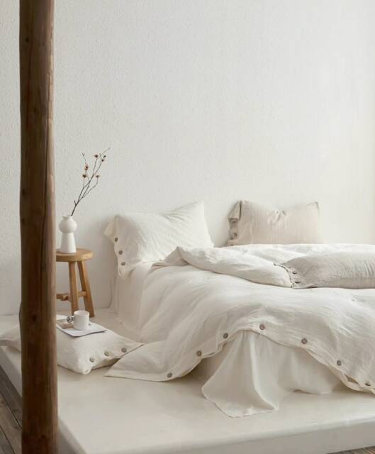 34 Colors Linen Bedding Set With Coconut Button. White King, Queen Duvet Cover Set, 3 Piece Washed Linen Bedding Set, Includes 2 Pillowcases - image 1