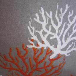 Gray Indoor Outdoor Fabric With White & Orange Coral Print - thumbnail 2