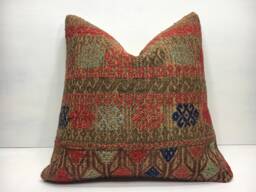 Handwoven Turkish Kilim Pillow Cover, Vintage Rustic Accent, 16x16 - thumbnail 1