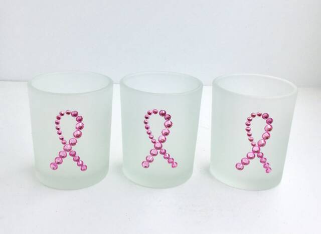 Rhinestone Pink Ribbon Votive Candle Holders - Set Of 3 - image 1