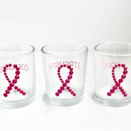 Rhinestone Pink Ribbon Votive Candle Holders - Set Of 3 - thumbnail 3