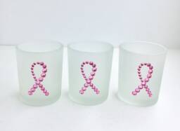Rhinestone Pink Ribbon Votive Candle Holders - Set Of 3