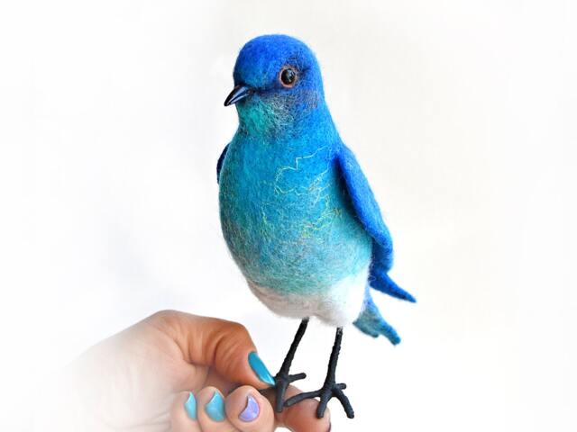 The Mountain Bluebird Doll - Felt Art Action Figure Of The State Bird Idaho & Nevada. It Is Unique Gift For Best People - image 1