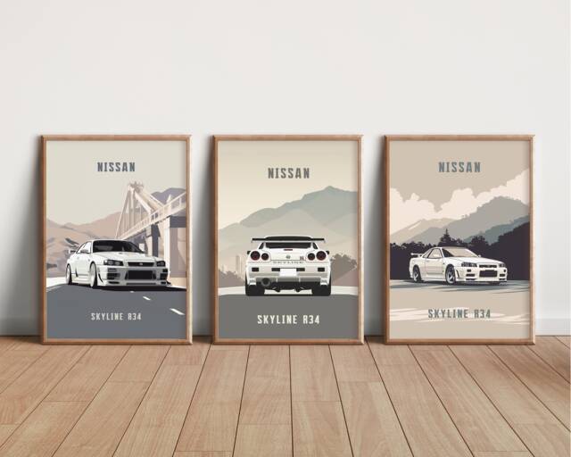 Nissan Skyline R34 Car Print Jdm Sports Art, Framed/Unframed - image 1