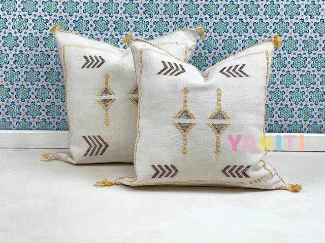 Yakiti-White Square Moroccan Pillows 20x20, Aka Cactus Silk Pillow, Decorative Pillows, Sabra Pillows, Decor Designer Cactus Silk - image 1