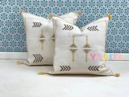 Yakiti-White Square Moroccan Pillows 20x20, Aka Cactus Silk Pillow, Decorative Pillows, Sabra Pillows, Decor Designer Cactus Silk