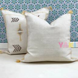 Yakiti-White Square Moroccan Pillows 20x20, Aka Cactus Silk Pillow, Decorative Pillows, Sabra Pillows, Decor Designer Cactus Silk - thumbnail 2