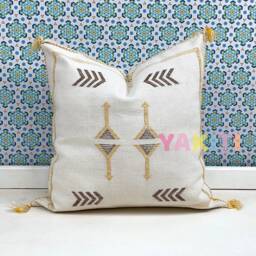 Yakiti-White Square Moroccan Pillows 20x20, Aka Cactus Silk Pillow, Decorative Pillows, Sabra Pillows, Decor Designer Cactus Silk - thumbnail 3